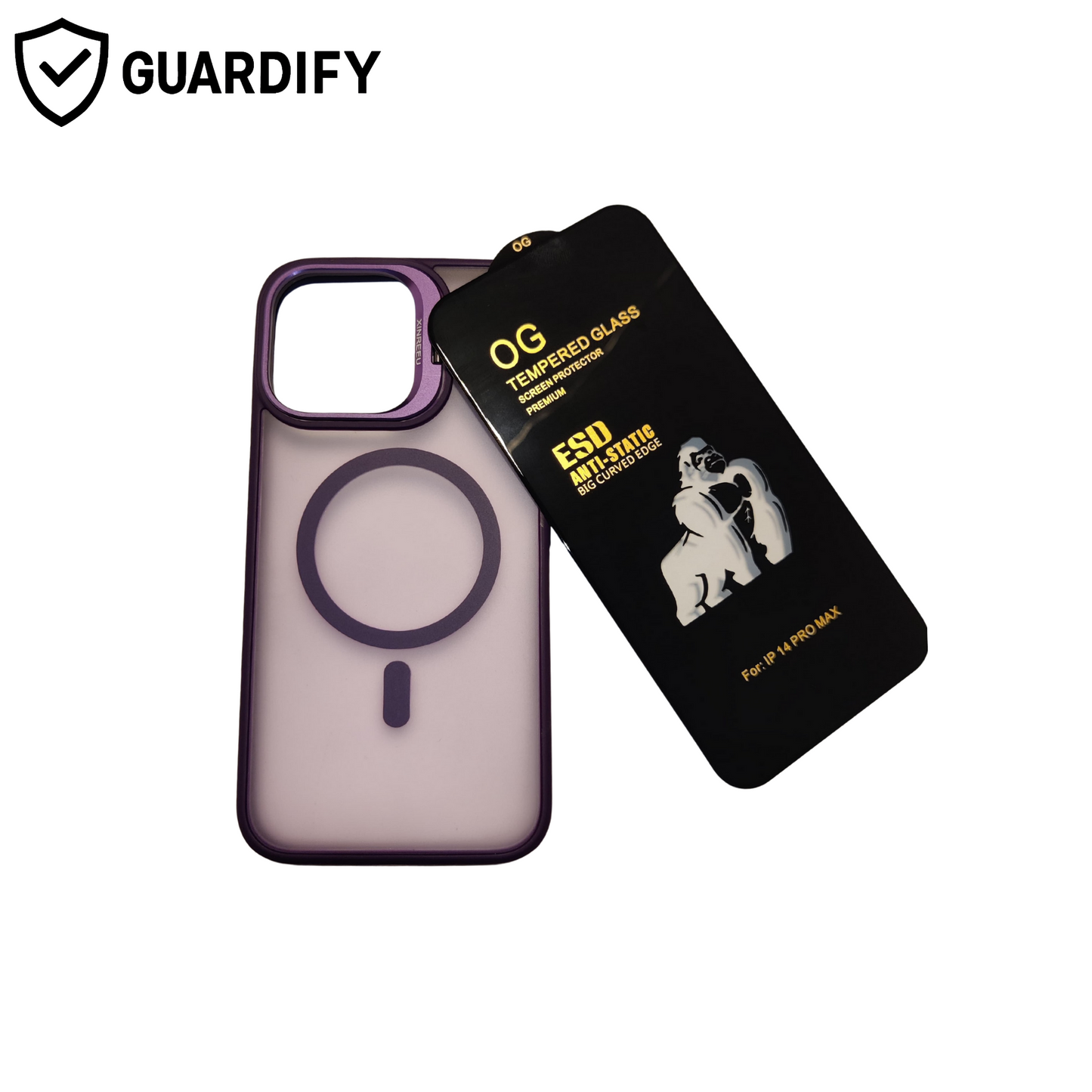 iPhone 14 Pro Max Magnetic Transparent Purple Cover + FREE OG Tempered Glass & Camera Lens Rings