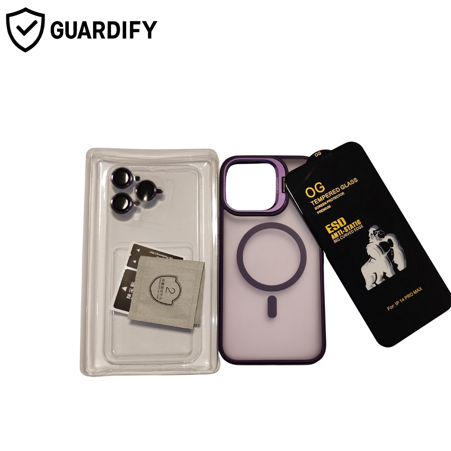 iPhone 14 Pro Max Magnetic Transparent Purple Cover + FREE OG Tempered Glass & Camera Lens Rings
