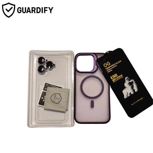 iPhone 14 Pro Max Magnetic Transparent Purple Cover + FREE OG Tempered Glass & Camera Lens Rings