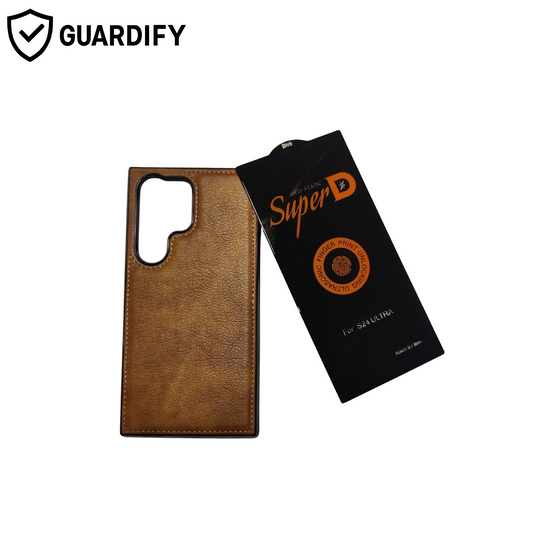 Samsung Galaxy S24 Ultra Leather Brown Mobile Cover + FREE Tempered Glass Protector