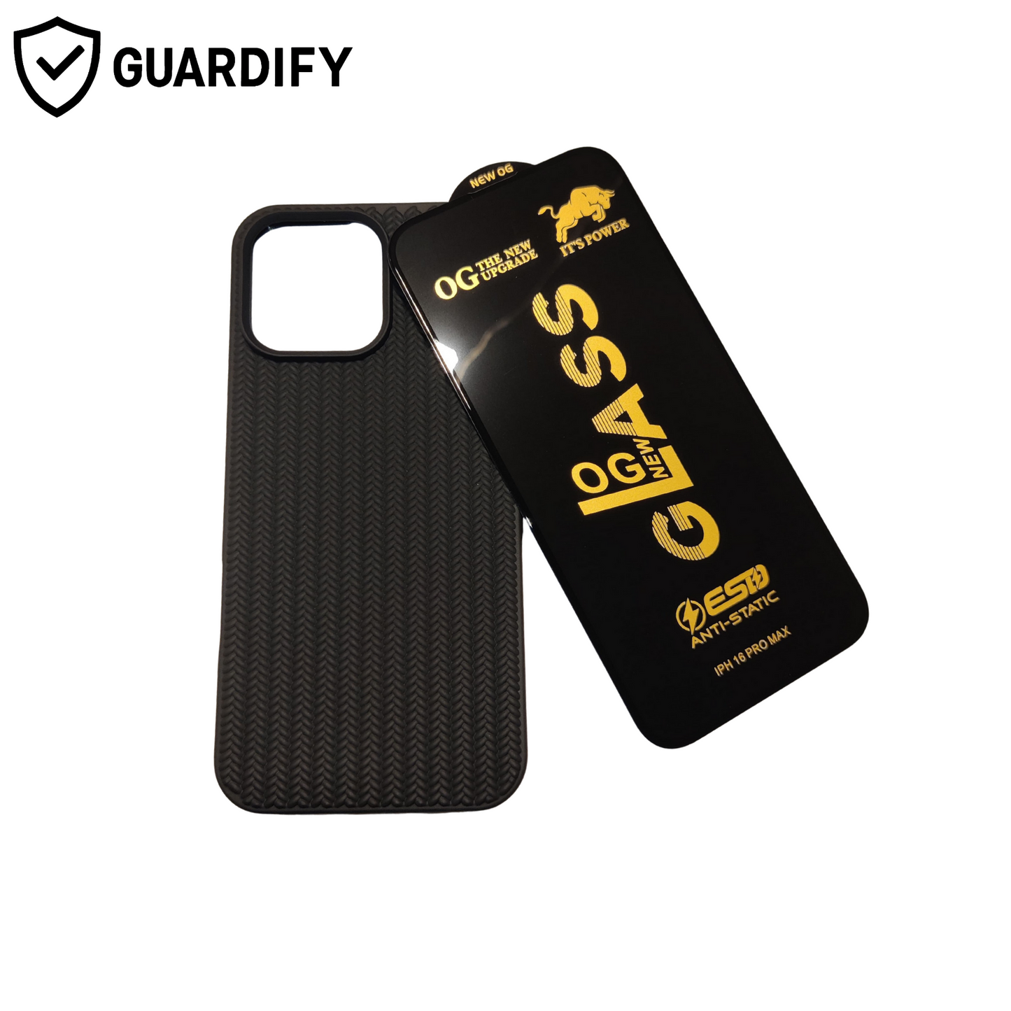 Textured black Case for iPhone 16 Pro Max – Includes FREE OG Tempered Glass