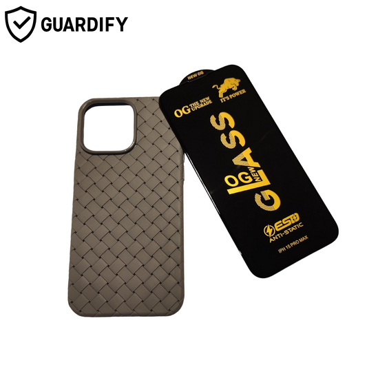 Woven Textured Case for iPhone 15 Pro Max – FREE OG Tempered Glass Included